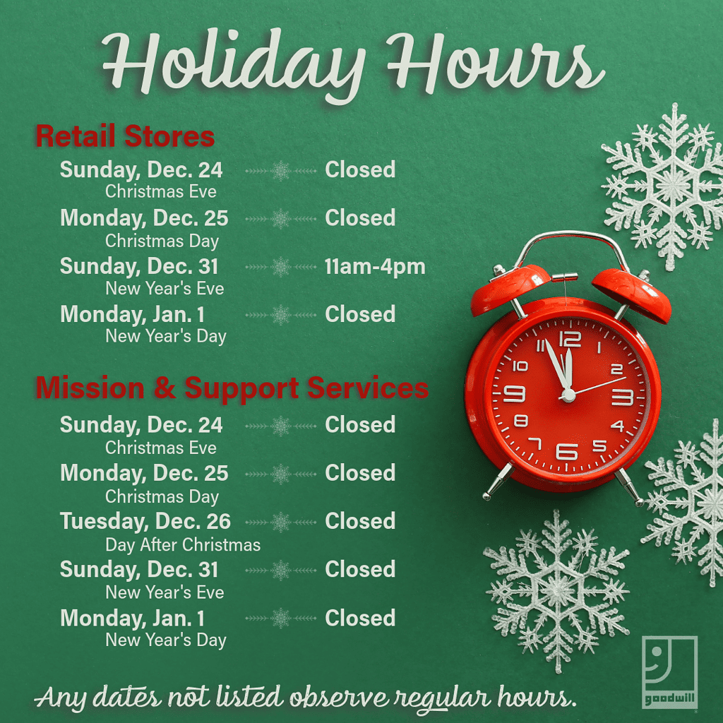 Winter Holiday Hours 202324 Goodwill of the Heartland